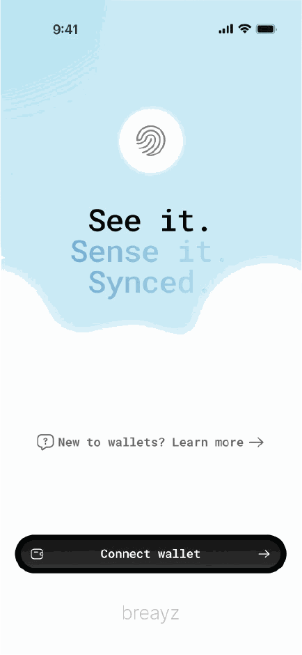 Breayz app: the Sense it, Sense it, Symon welcome screen.